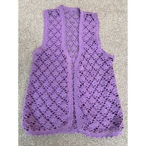 Crocheted Sleeveless Vest Purple Open Knit Boho Festival‎ Layering Approx M